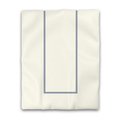 Pale Cream Cotton Sateen Duvet Cover, Royal Blue Double Weave Motif Print, Classic Border | CSDU-1293-143