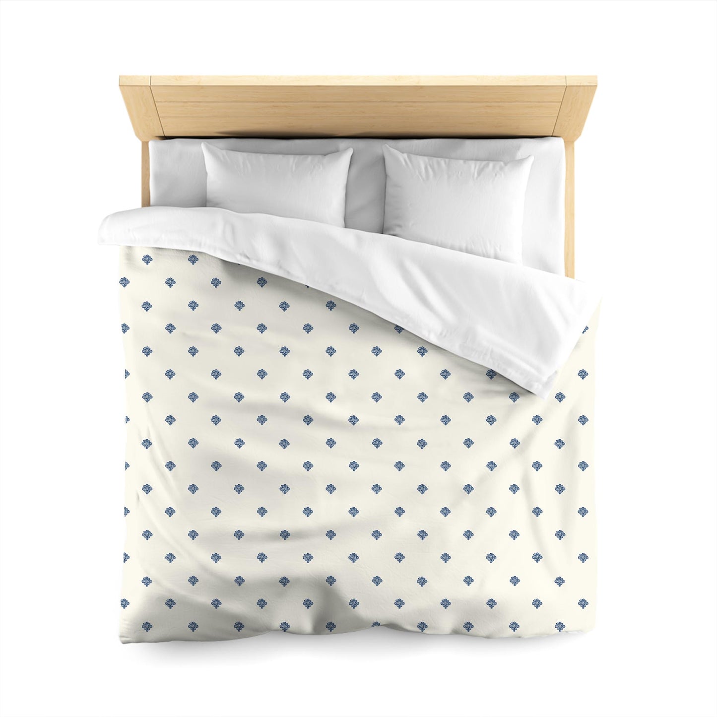 Pale Cream Cotton Sateen Duvet Cover, Royal Blue Hand-painted Swizzle Motif Print | CSDU-1293-171, Queen Size