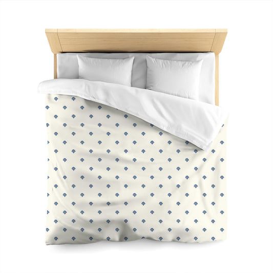 Pale Cream Cotton Sateen Duvet Cover, Royal Blue Hand-painted Swizzle Motif Print | CSDU-1293-171, Queen Size
