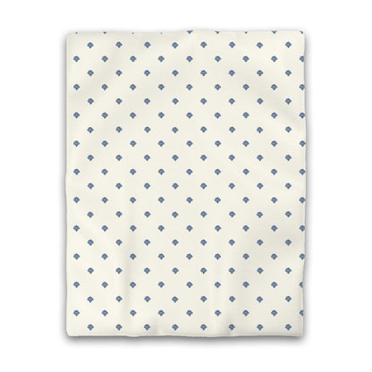 Pale Cream Cotton Sateen Duvet Cover, Royal Blue Hand-painted Swizzle Motif Print | CSDU-1293-171