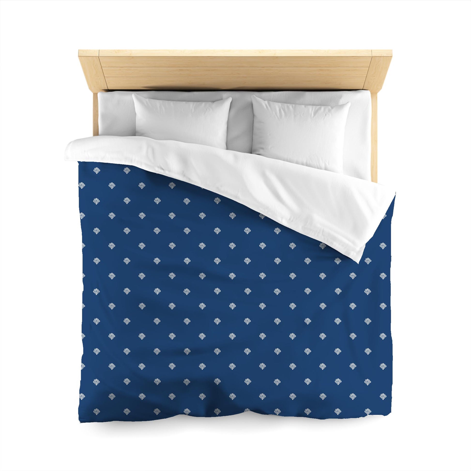 Royal Blue Cotton Sateen Duvet Cover, Pale Cream Hand-painted Swizzle Motif Print | CSDU-1293-172, Queen Size
