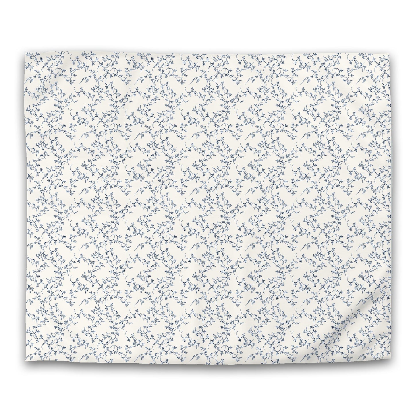 Pale Cream Cotton Sateen Duvet Cover, Royal Blue Hand-painted Vine Print | CSDU-1293-181