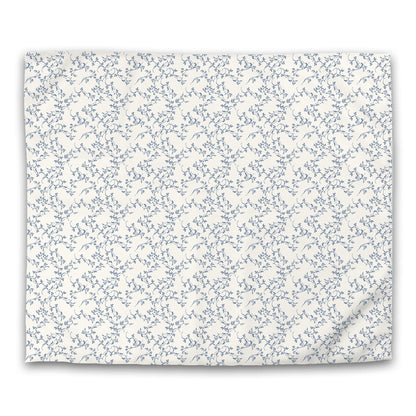 Pale Cream Cotton Sateen Duvet Cover, Royal Blue Hand-painted Vine Print | CSDU-1293-181