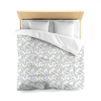 Pale Cream Cotton Sateen Duvet Cover, Royal Blue Hand-painted Vine Print | CSDU-1293-181, Queen Size