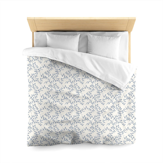 Pale Cream Cotton Sateen Duvet Cover, Royal Blue Hand-painted Vine Print | CSDU-1293-181, Queen Size