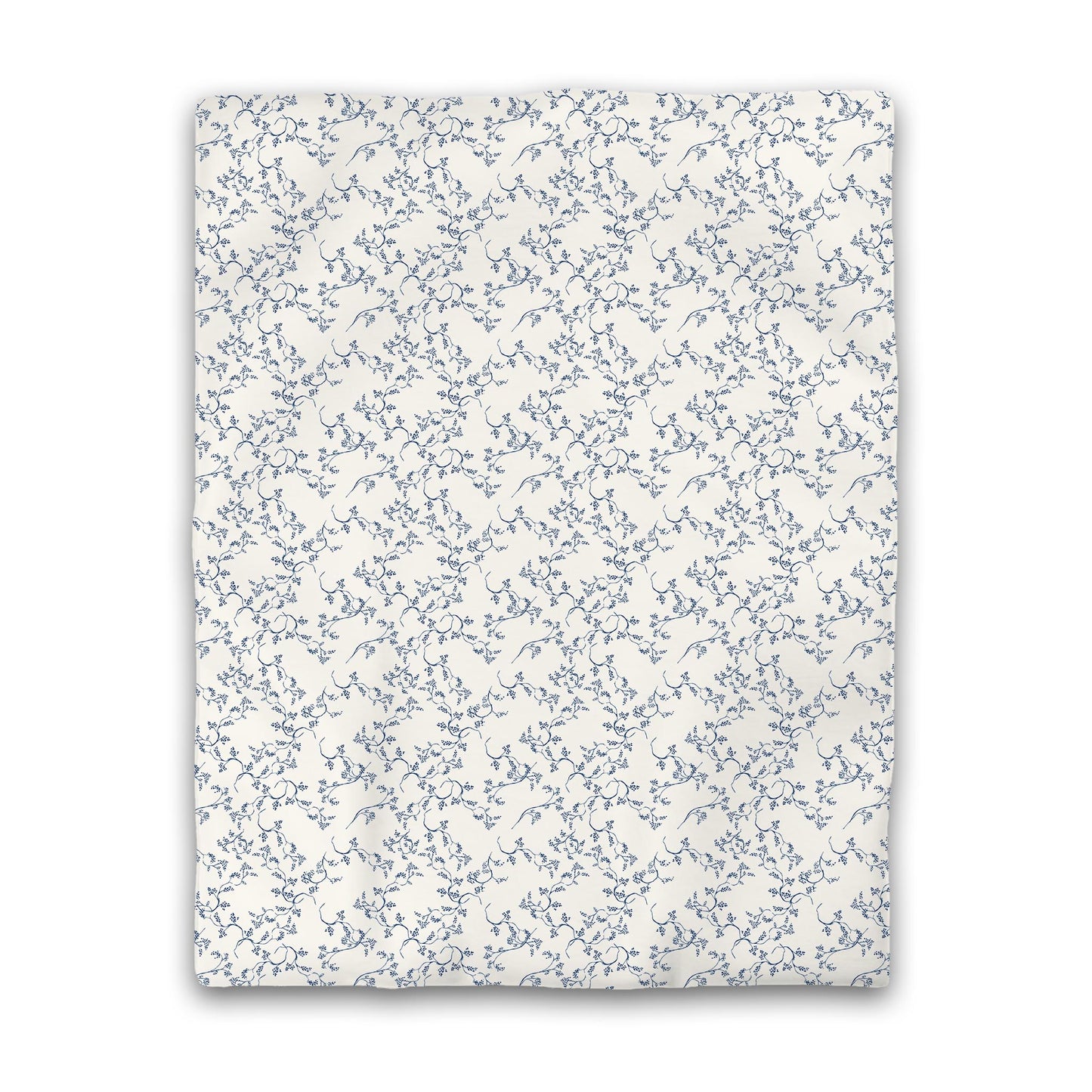 Pale Cream Cotton Sateen Duvet Cover, Royal Blue Hand-painted Vine Print | CSDU-1293-181