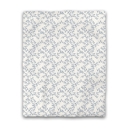 Pale Cream Cotton Sateen Duvet Cover, Royal Blue Hand-painted Vine Print | CSDU-1293-181