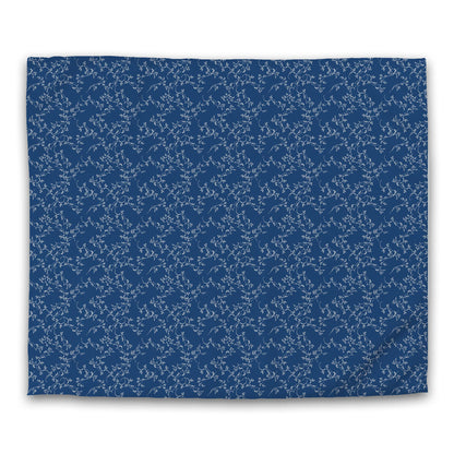 Royal Blue Cotton Sateen Duvet Cover, Pale Cream Hand-painted Vine Print | CSDU-1293-182