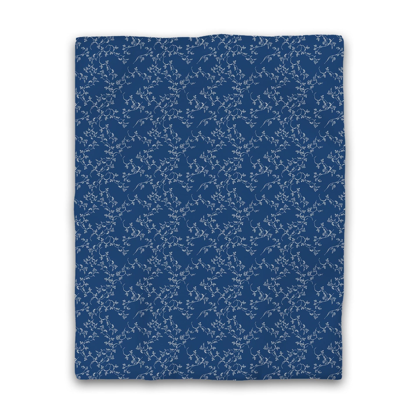 Royal Blue Cotton Sateen Duvet Cover, Pale Cream Hand-painted Vine Print | CSDU-1293-182