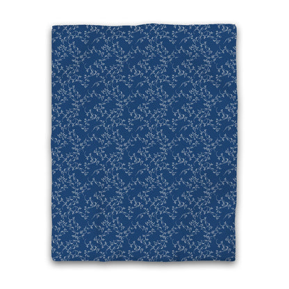 Royal Blue Cotton Sateen Duvet Cover, Pale Cream Hand-painted Vine Print | CSDU-1293-182