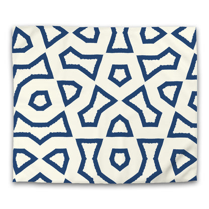 Pale Cream Cotton Sateen Duvet Cover, Bold Royal Blue Graphic | CSDU-1293-391