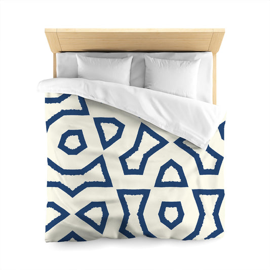 Pale Cream Cotton Sateen Duvet Cover, Bold Royal Blue Graphic | CSDU-1293-391, Queen Size