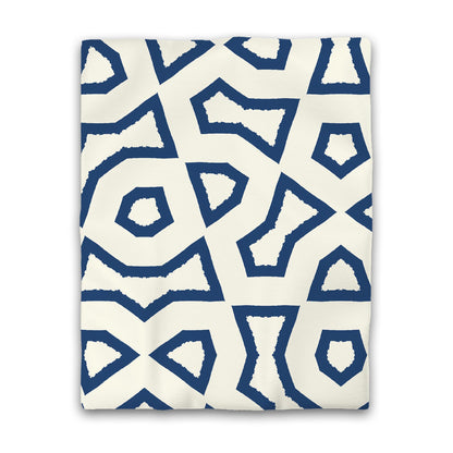 Pale Cream Cotton Sateen Duvet Cover, Bold Royal Blue Graphic | CSDU-1293-391