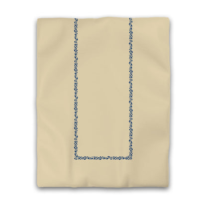 Tan Cotton Sateen Duvet Cover, Royal Blue Hand-painted Dab Motif Print, Classic Border | CSDU-1294-091