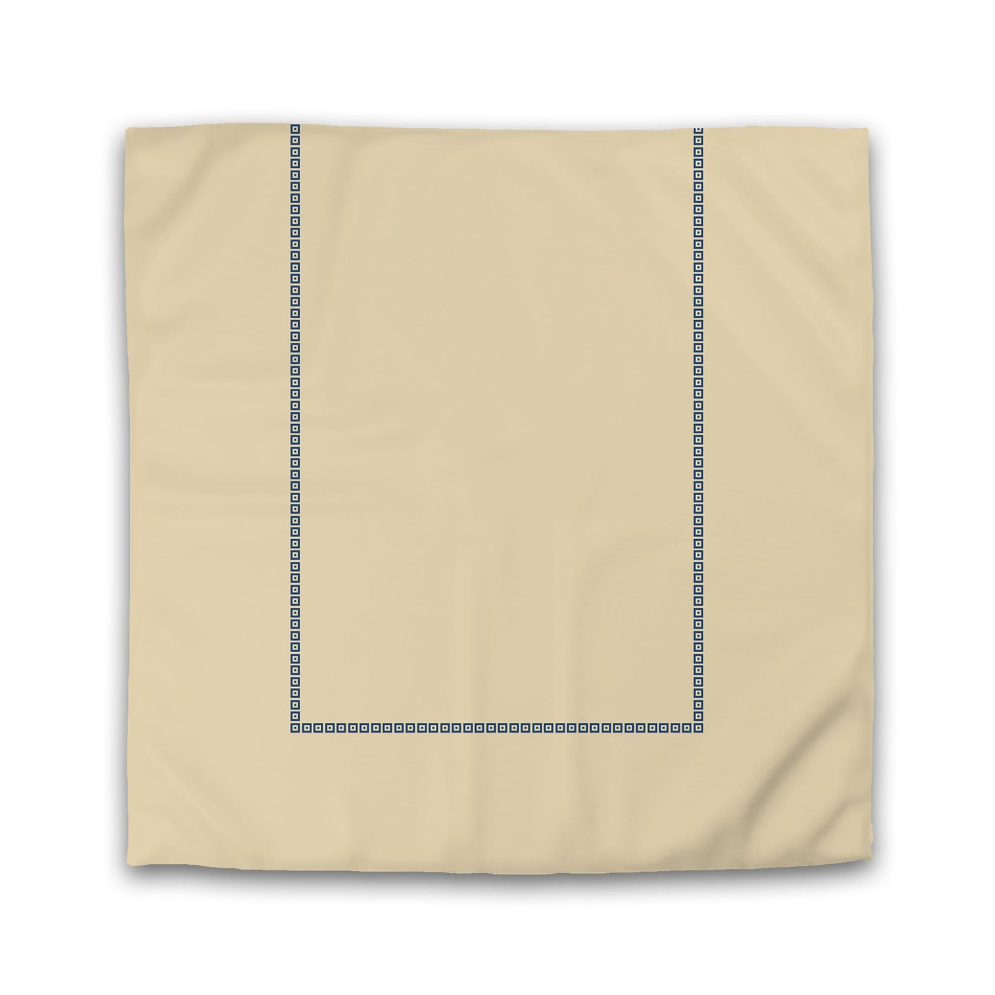 Tan Cotton Sateen Duvet Cover, Royal Blue Repeating Square Motif Print, Classic Border | CSDU-1294-121