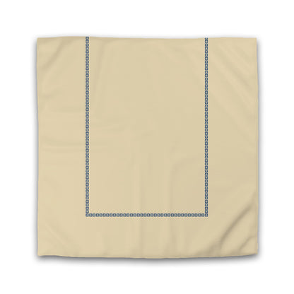 Tan Cotton Sateen Duvet Cover, Royal Blue Repeating Square Motif Print, Classic Border | CSDU-1294-121