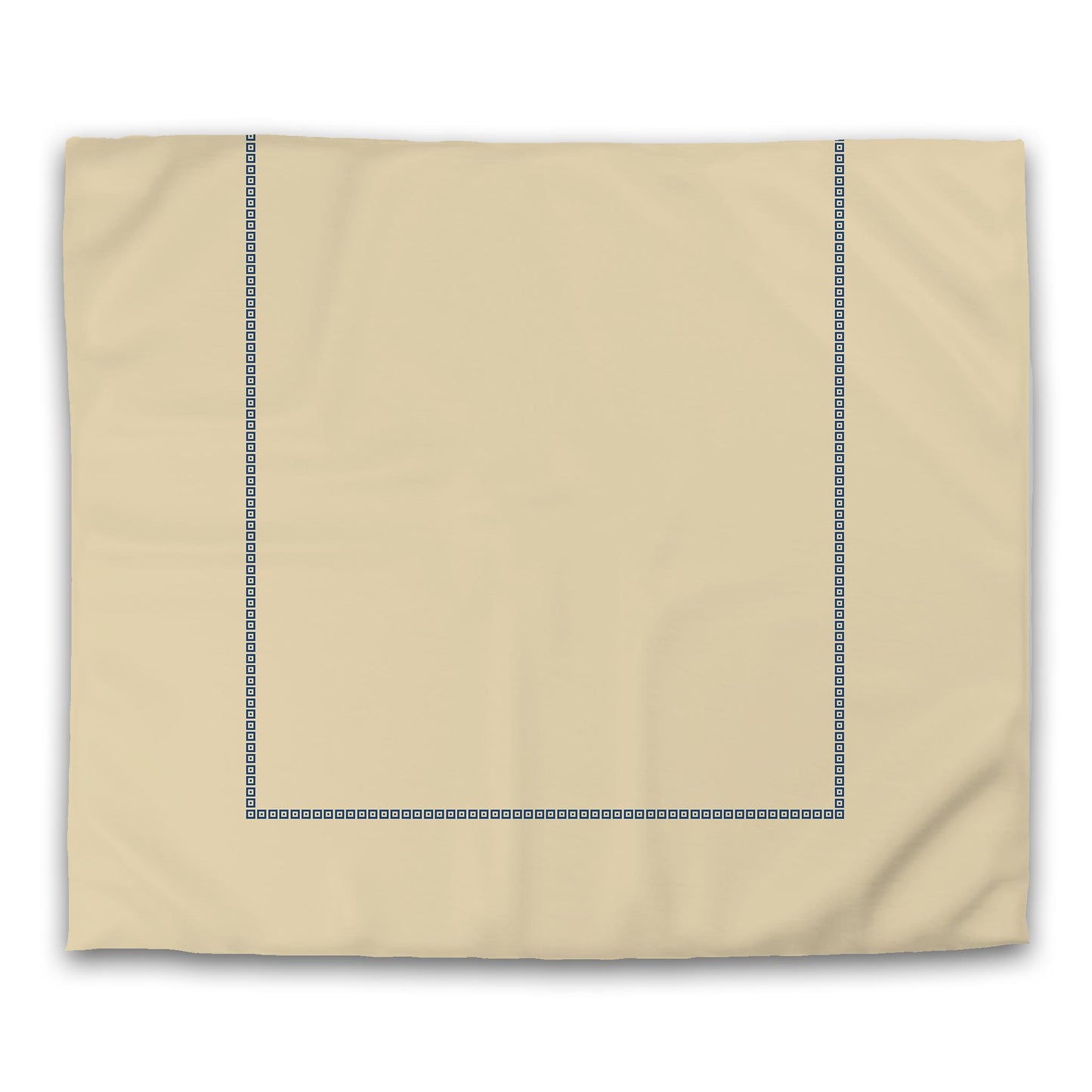 Tan Cotton Sateen Duvet Cover, Royal Blue Repeating Square Motif Print, Classic Border | CSDU-1294-121