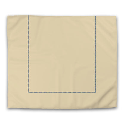 Tan Cotton Sateen Duvet Cover, Royal Blue Repeating Square Motif Print, Classic Border | CSDU-1294-121