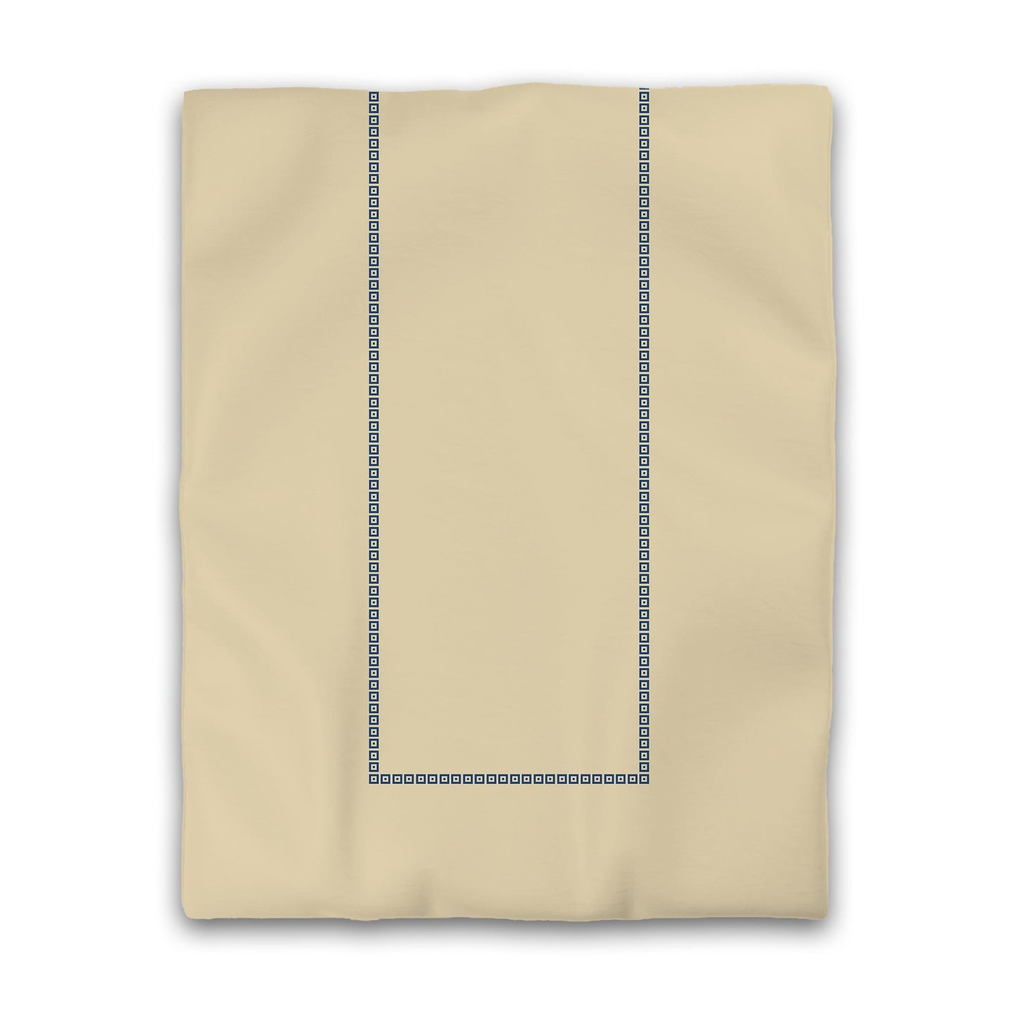 Tan Cotton Sateen Duvet Cover, Royal Blue Repeating Square Motif Print, Classic Border | CSDU-1294-121