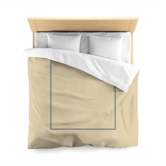 Tan Cotton Sateen Duvet Cover, Royal Blue Single Weave Motif Print, Classic Border | CSDU-1294-141, Queen Size
