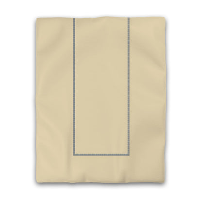 Tan Cotton Sateen Duvet Cover, Royal Blue Single Weave Motif Print, Classic Border | CSDU-1294-141