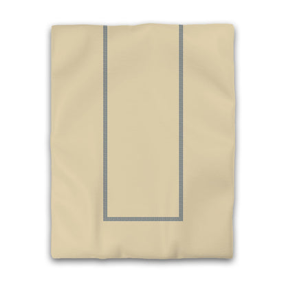 Tan Cotton Sateen Duvet Cover, Royal Blue Double Weave Motif Print, Classic Border | CSDU-1294-143