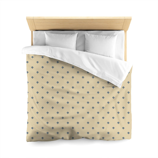 Tan Cotton Sateen Duvet Cover, Royal Blue Hand-painted Swizzle Motif Print | CSDU-1294-171, Queen Size