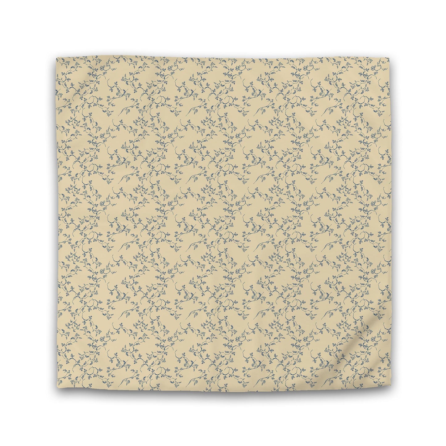 Tan Cotton Sateen Duvet Cover, Royal Blue Hand-painted Vine Print | CSDU-1294-181