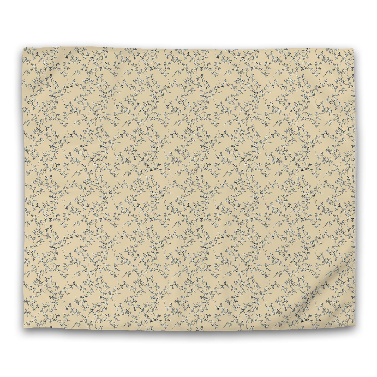 Tan Cotton Sateen Duvet Cover, Royal Blue Hand-painted Vine Print | CSDU-1294-181