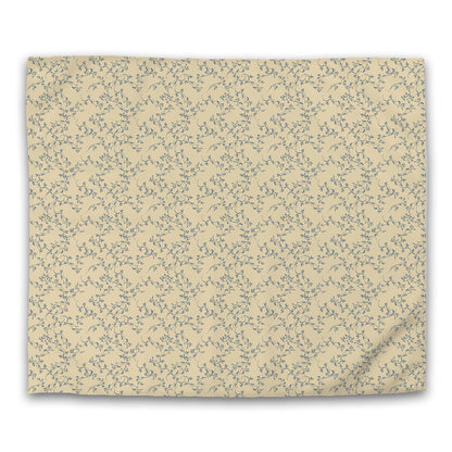 Tan Cotton Sateen Duvet Cover, Royal Blue Hand-painted Vine Print | CSDU-1294-181