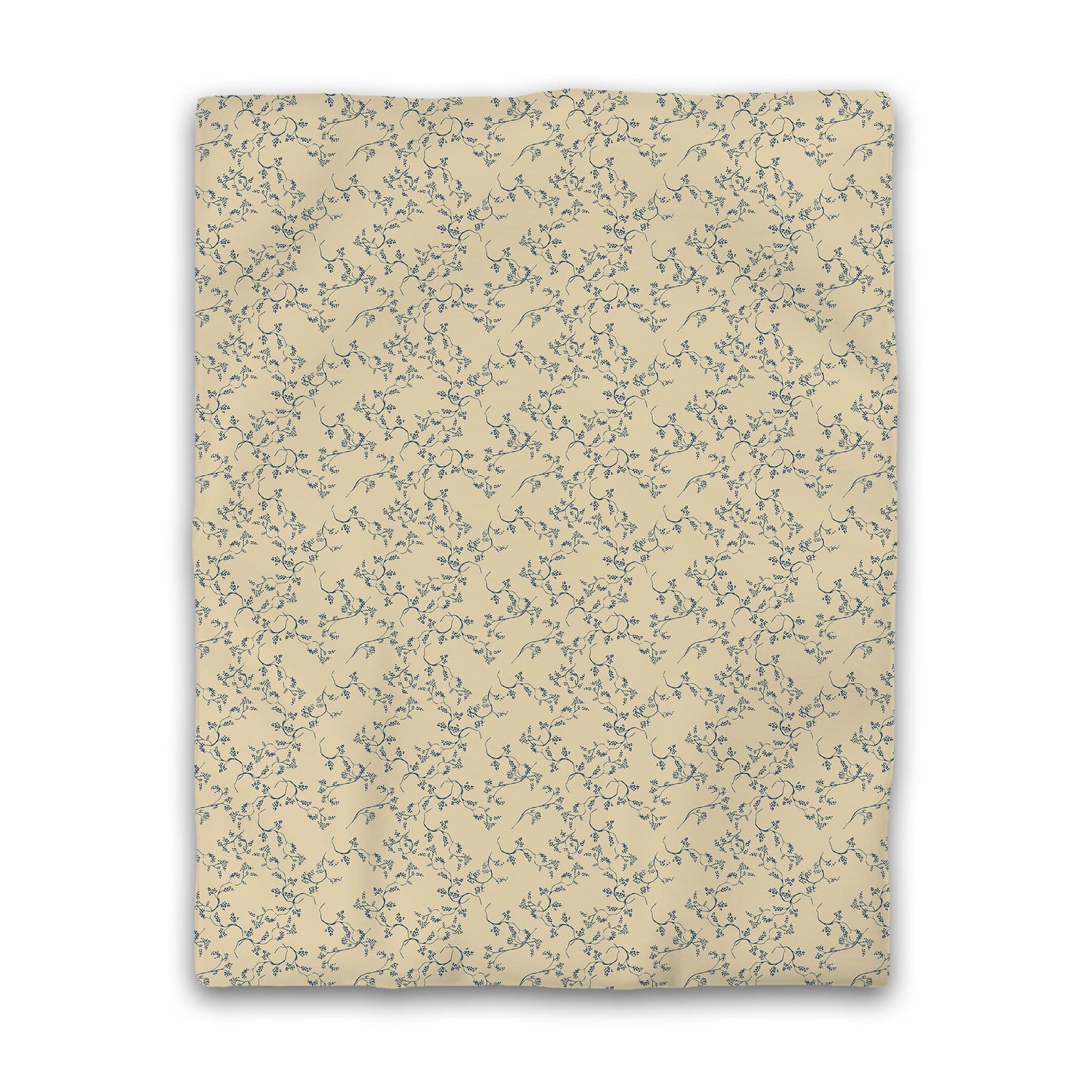 Tan Cotton Sateen Duvet Cover, Royal Blue Hand-painted Vine Print | CSDU-1294-181