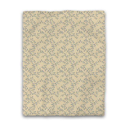 Tan Cotton Sateen Duvet Cover, Royal Blue Hand-painted Vine Print | CSDU-1294-181