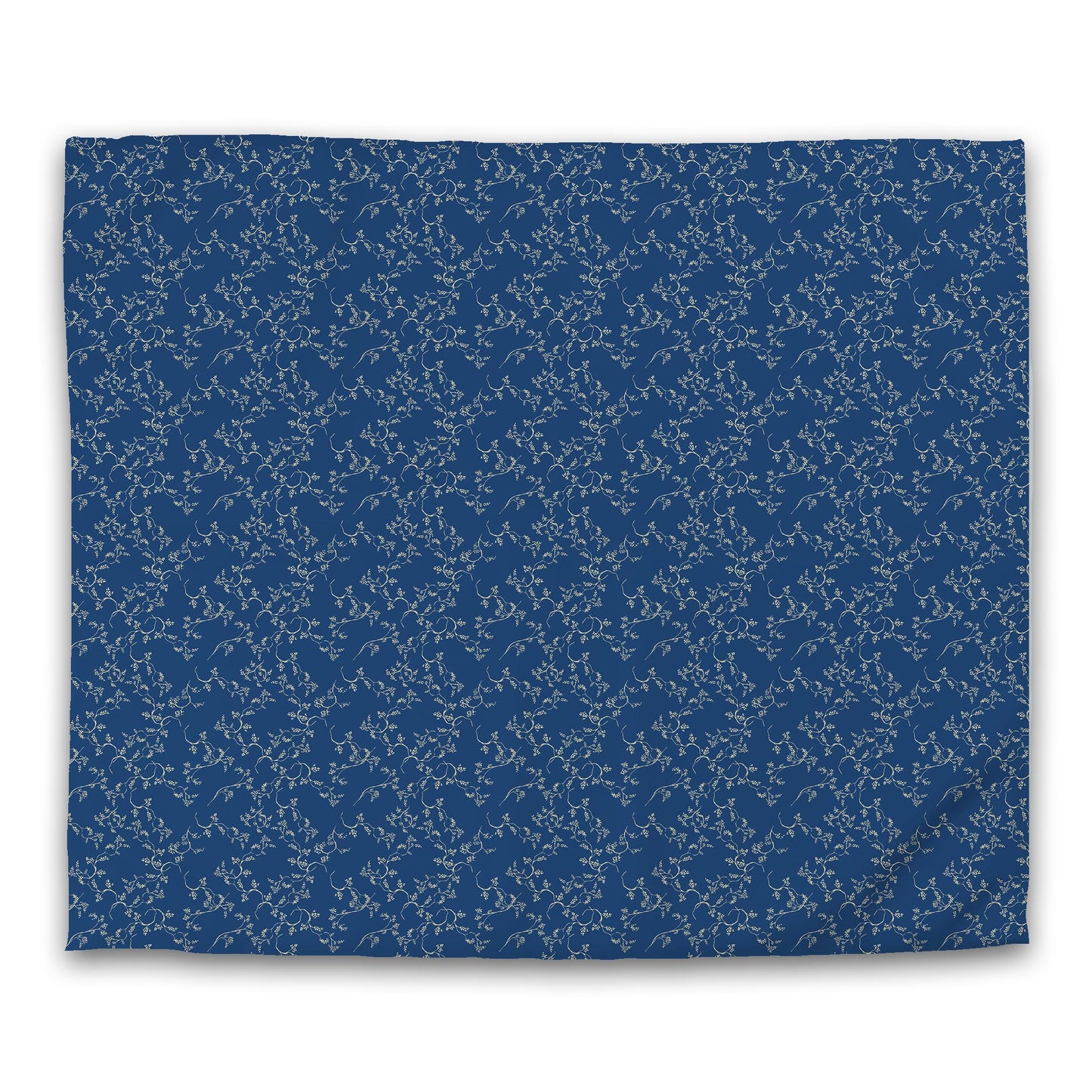 Royal Blue Cotton Sateen Duvet Cover, Tan Hand-painted Vine Print | CSDU-1294-182