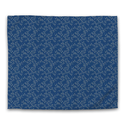 Royal Blue Cotton Sateen Duvet Cover, Tan Hand-painted Vine Print | CSDU-1294-182
