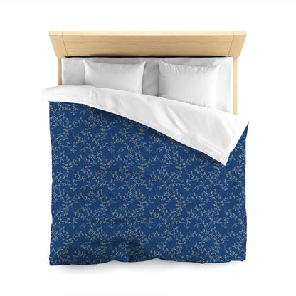 Royal Blue Cotton Sateen Duvet Cover, Tan Hand-painted Vine Print | CSDU-1294-182, Queen Size