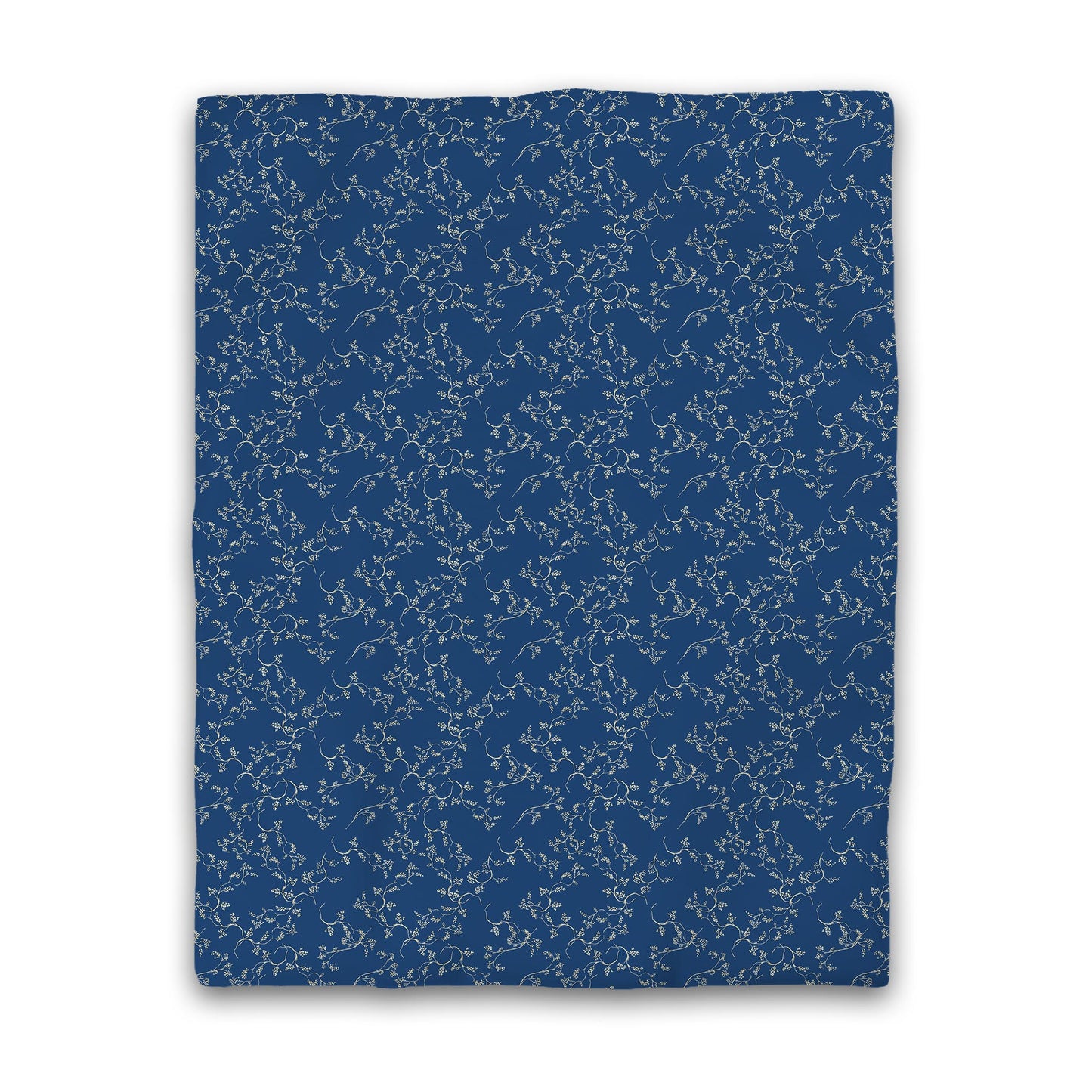 Royal Blue Cotton Sateen Duvet Cover, Tan Hand-painted Vine Print | CSDU-1294-182