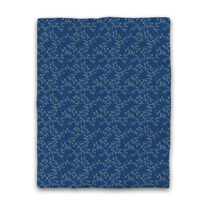 Royal Blue Cotton Sateen Duvet Cover, Tan Hand-painted Vine Print | CSDU-1294-182