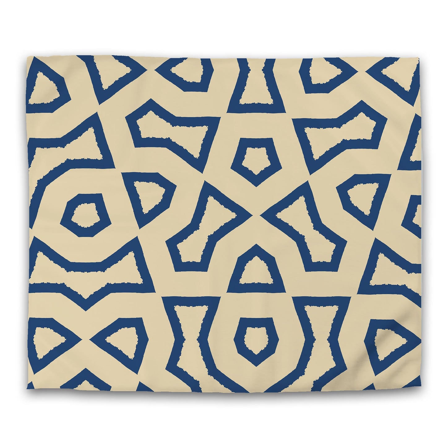 Tan Cotton Sateen Duvet Cover, Bold Royal Blue Graphic | CSDU-1294-391
