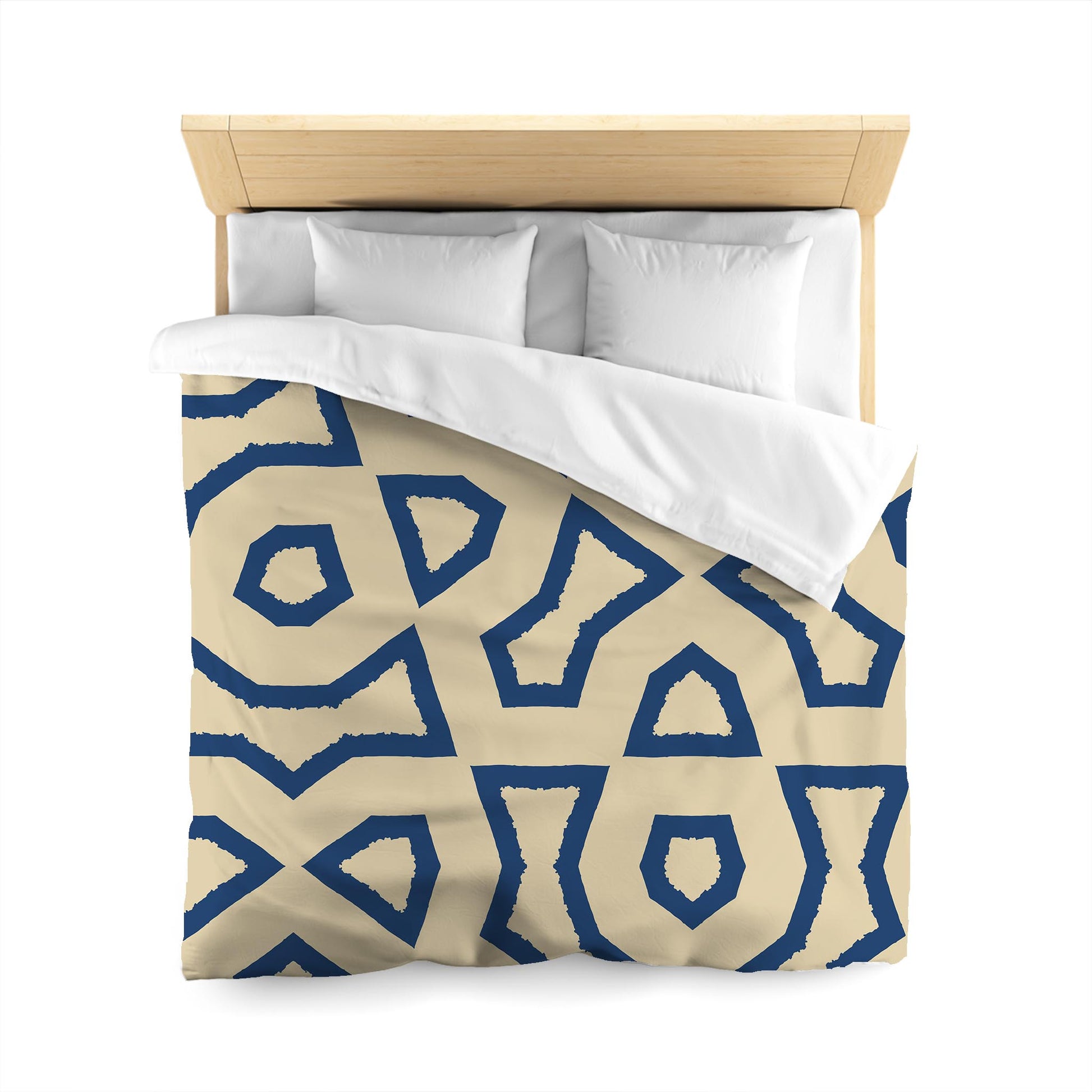 Tan Cotton Sateen Duvet Cover, Bold Royal Blue Graphic | CSDU-1294-391, Queen Size