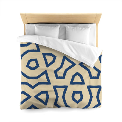 Tan Cotton Sateen Duvet Cover, Bold Royal Blue Graphic | CSDU-1294-391, Queen Size