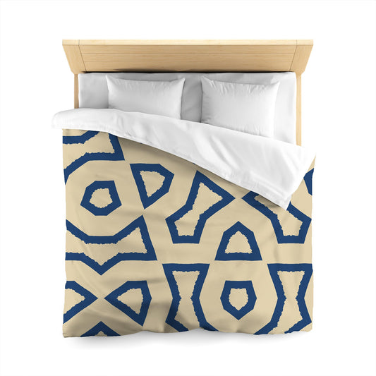 Tan Cotton Sateen Duvet Cover, Bold Royal Blue Graphic | CSDU-1294-391, Queen Size