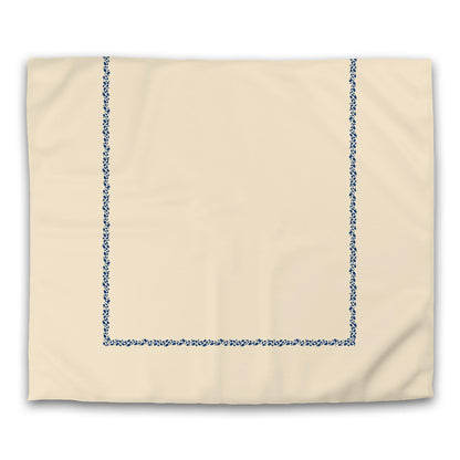 Beige Cotton Sateen Duvet Cover, Royal Blue Hand-painted Dab Motif Print, Classic Border | CSDU-1295-091