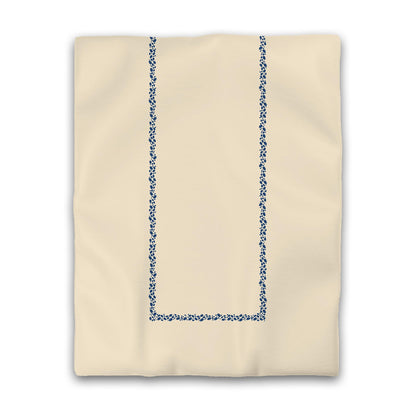 Beige Cotton Sateen Duvet Cover, Royal Blue Hand-painted Dab Motif Print, Classic Border | CSDU-1295-091