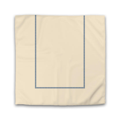 Beige Cotton Sateen Duvet Cover, Royal Blue Repeating Square Motif Print, Classic Border | CSDU-1295-121