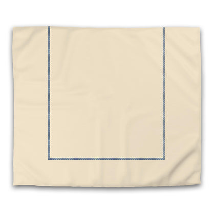Beige Cotton Sateen Duvet Cover, Royal Blue Repeating Square Motif Print, Classic Border | CSDU-1295-121