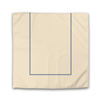 Beige Cotton Sateen Duvet Cover, Royal Blue Repeating Square Motif Print, Classic Border | CSDU-1295-121