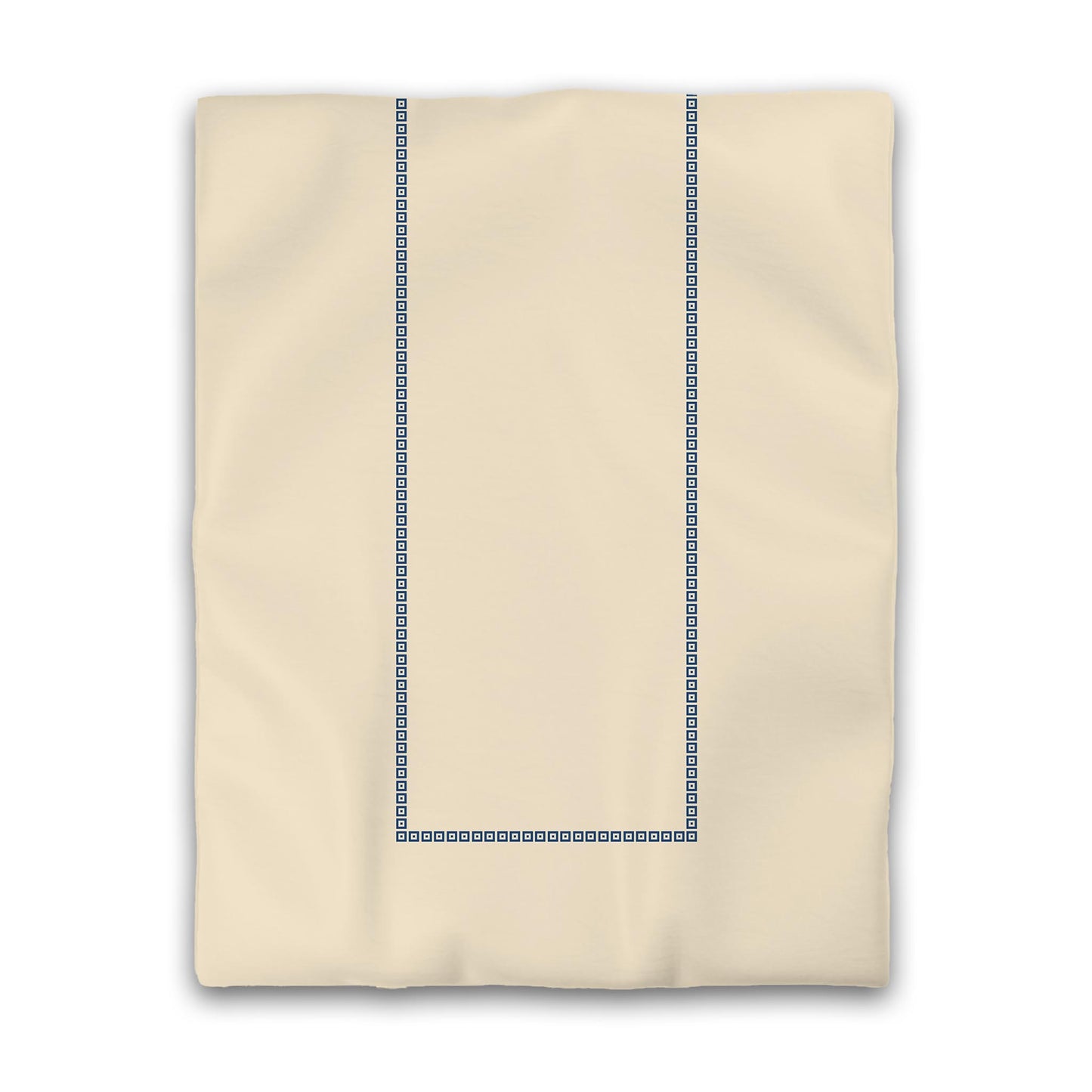 Beige Cotton Sateen Duvet Cover, Royal Blue Repeating Square Motif Print, Classic Border | CSDU-1295-121