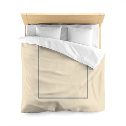 Beige Cotton Sateen Duvet Cover, Royal Blue Single Weave Motif Print, Classic Border | CSDU-1295-141, Queen Size