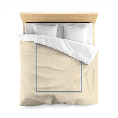 Beige Cotton Sateen Duvet Cover, Royal Blue Double Weave Motif Print, Classic Border | CSDU-1295-143, Queen Size