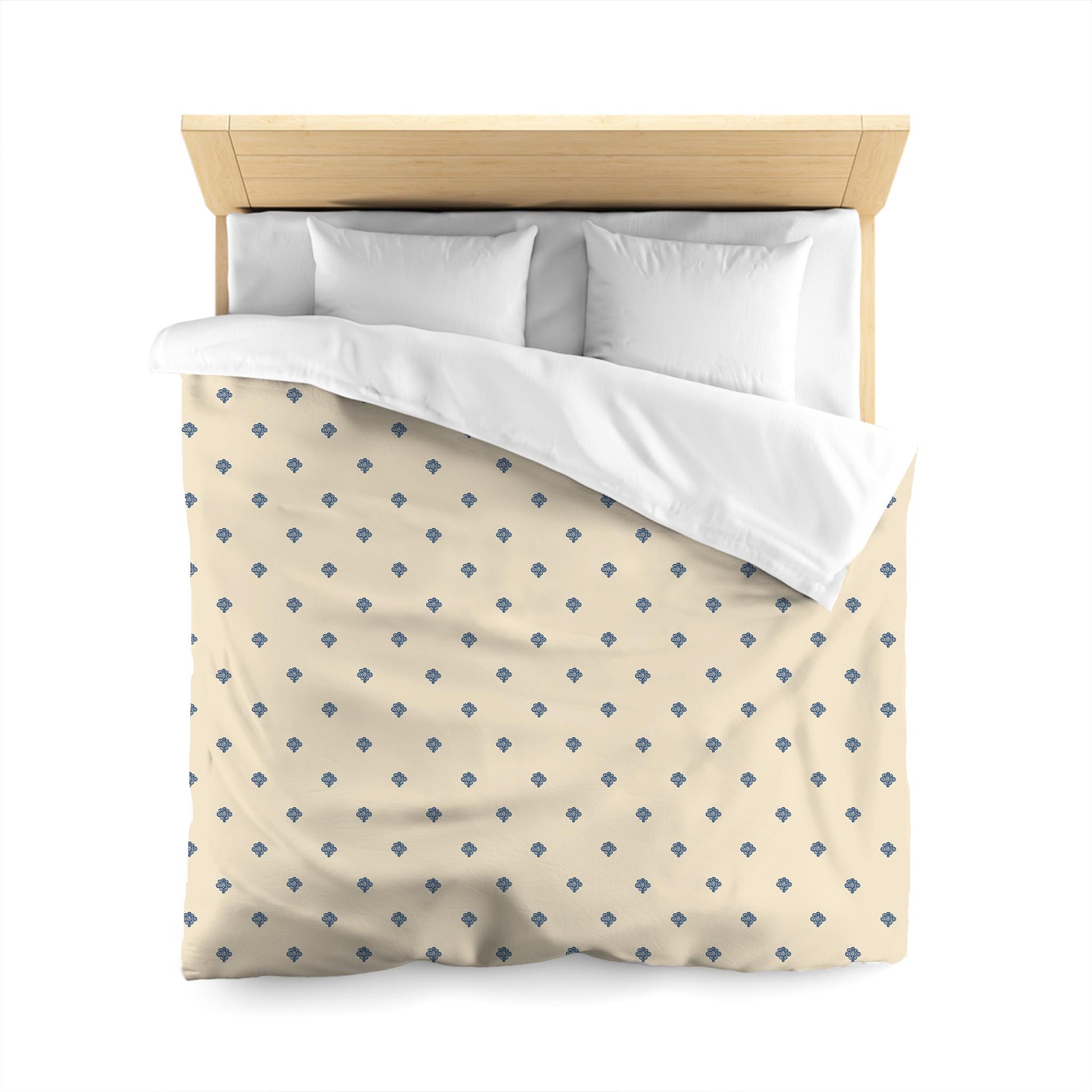 Beige Cotton Sateen Duvet Cover, Royal Blue Hand-painted Swizzle Motif Print | CSDU-1295-171, Queen Size